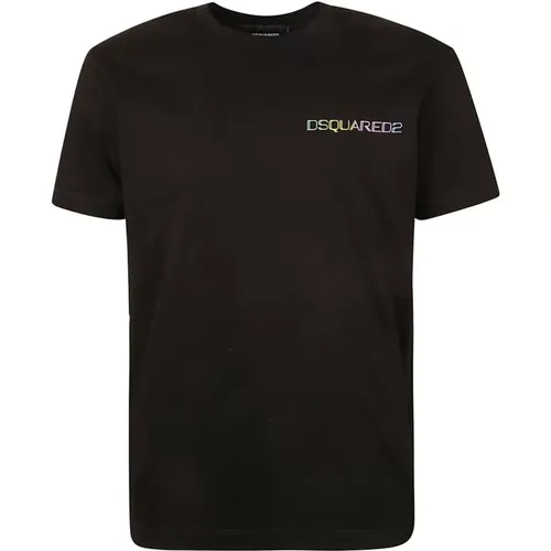 T-Shirts,Schwarzes Baumwoll-T-Shirt mit Logo-Print,Schwarzes Bedrucktes T-Shirt und Polo - Dsquared2 - Modalova