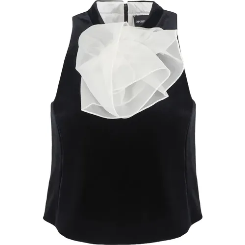 Schwarzes ärmelloses Top mit Seidenorganza-Rüschen , Damen, Größe: L - Emporio Armani - Modalova