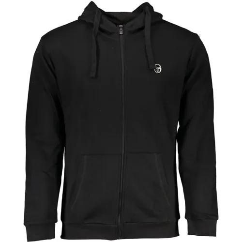 Schwarzer Kapuzenpullover mit Reißverschluss und Logo-Stickerei , Herren, Größe: 2XL - Sergio Tacchini - Modalova