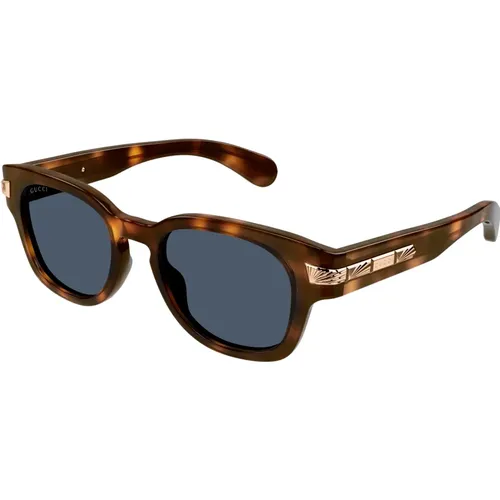 Havana/Blau Sonnenbrille , Herren, Größe: 51 MM - Gucci - Modalova