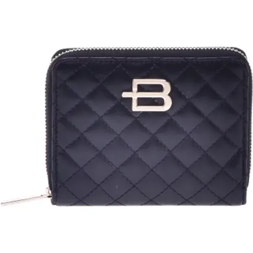 Wallet with zip in black quilted leather and monogram , female, Sizes: ONE SIZE - Baldinini - Modalova