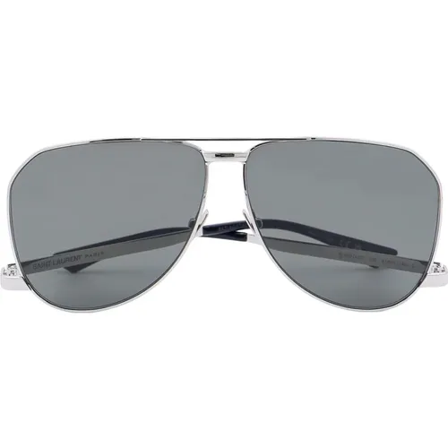 Silberne Aviator Sonnenbrille mit seitlichem Logo - Saint Laurent - Modalova