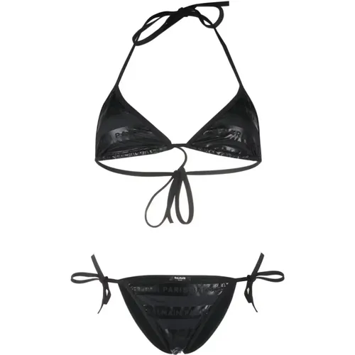 Logo Print Bikini, Strandbereiter Stil , Damen, Größe: L - Balmain - Modalova