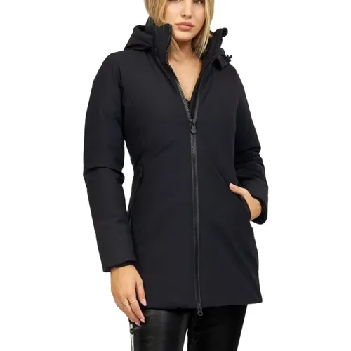 Schwarzer Kapuzen-Zip-Mantel , Damen, Größe: 2XL - Save The Duck - Modalova