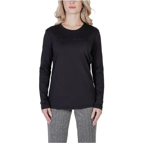 Schwarzes Baumwoll Langarm Rundhals T-Shirt , Damen, Größe: L - Armani Exchange - Modalova