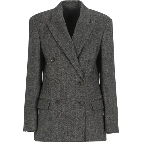 Grey Wool Double-Breasted Jacket Herringbone , female, Sizes: XS - BRUNELLO CUCINELLI - Modalova