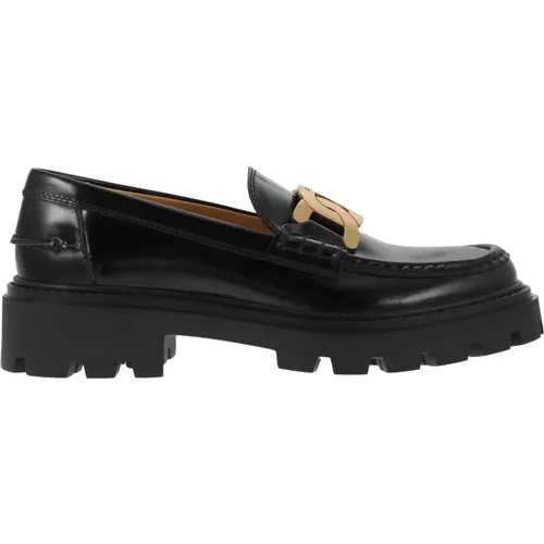 Contemporary Leather Moccasin with Metal Chain , female, Sizes: 5 1/2 UK, 5 UK, 4 1/2 UK, 7 UK, 8 UK, 6 1/2 UK, 3 1/2 UK, 3 UK, 4 UK, 6 UK - TOD'S - Modalova