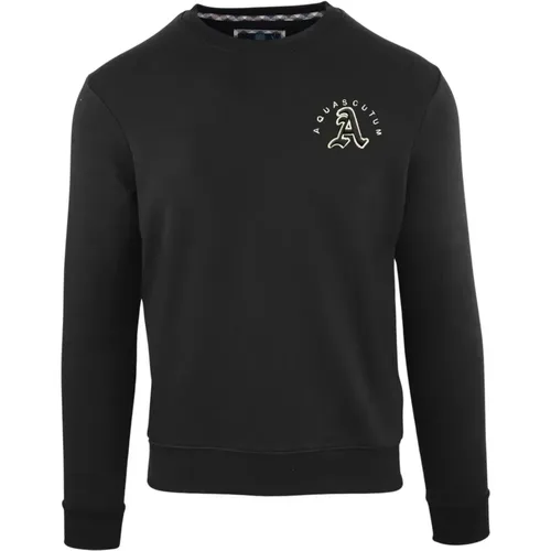 Herren Baumwoll-Sweatshirt Gerippte Bündchen Logo , Herren, Größe: S - Aquascutum - Modalova