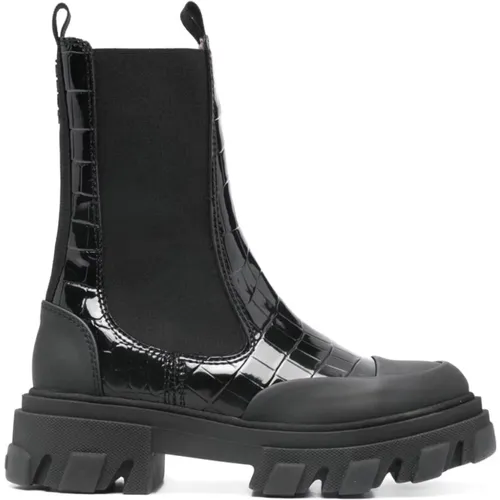 Crocodile Effect Slip-On Boots , female, Sizes: 6 UK, 3 UK, 4 UK, 5 UK, 8 UK, 2 UK, 7 UK - Ganni - Modalova