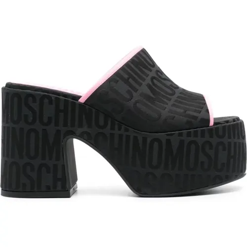 Schwarze Logo-Sandalen , Damen, Größe: 38 EU - Moschino - Modalova