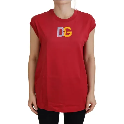 Rotes ärmelloses Tank Top T-Shirt , Damen, Größe: XS - Dolce & Gabbana - Modalova