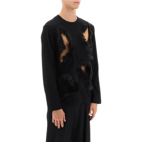 Langarm T-Shirt mit Faux Fur-Trimmed Cut-Outs - Comme des Garçons - Modalova