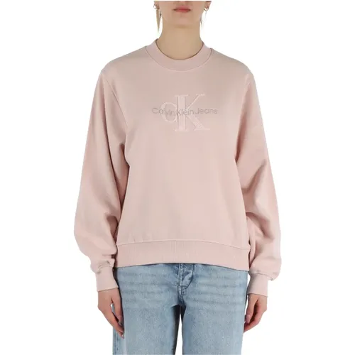 Baumwoll-Crewneck-Sweatshirt mit Frontlogo-Stickerei , Damen, Größe: S - Calvin Klein Jeans - Modalova