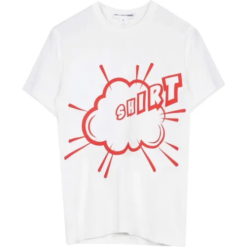 Weißes Baumwoll-T-Shirt mit Kurzen Ärmeln und Grafischem Druck - Comme des Garçons - Modalova