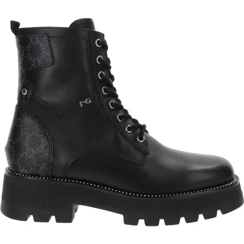 Leather Womens Ankle Boots with Lace and Zip Closure , female, Sizes: 4 UK, 3 UK - Nerogiardini - Modalova
