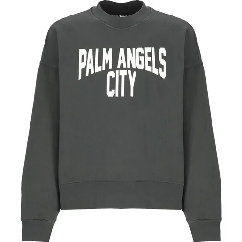 Grauer Baumwoll-Sweatshirt mit Logo , Herren, Größe: M - Palm Angels - Modalova