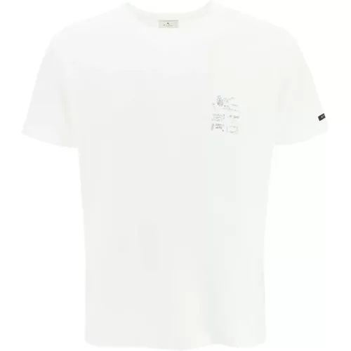 Blumiges Paisley Cube Logo T-Shirt,T-Shirt mit Logo und Pegasus Blumenmuster - ETRO - Modalova