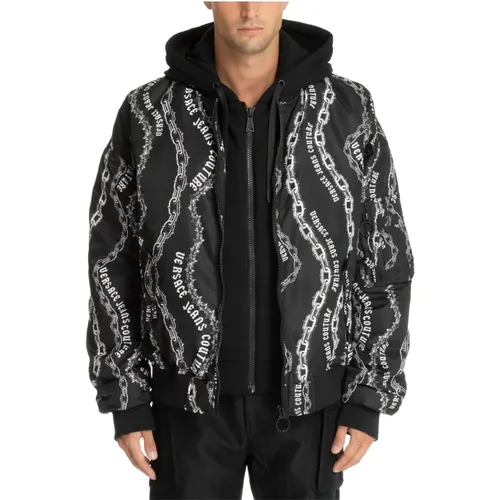 Abstract Multicolour Down Jacket Drawstring Zip , male, Sizes: S, M, L - Versace Jeans Couture - Modalova