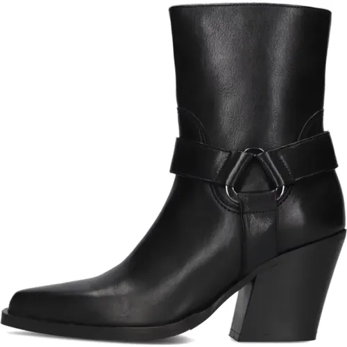 Schwarze Leder Cowboy Stiefeletten , Damen, Größe: 41 EU - Via Vai - Modalova