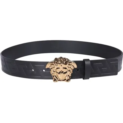 Schwarzer Leder Medusa Gürtel , Herren, Größe: 110 CM - Versace - Modalova