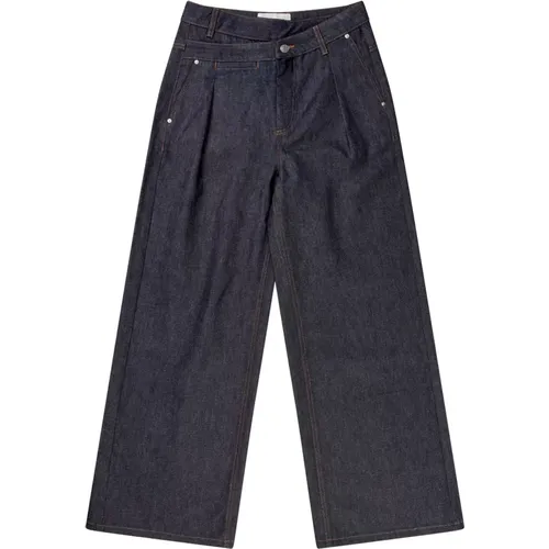 Denim Hose mit Doppeltem Taillenbund Twist , Damen, Größe: L - Munthe - Modalova