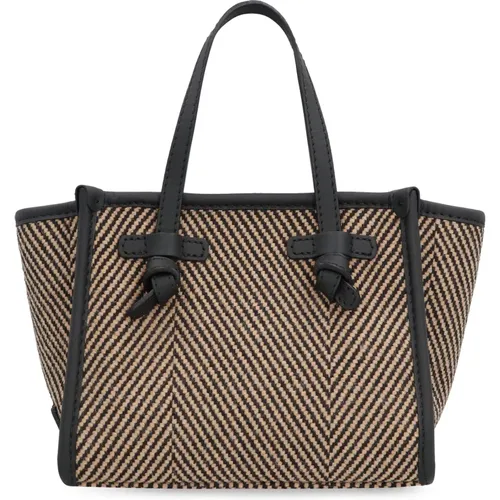 Fischgrätenstoff Handtasche mit Lederelementen , Damen, Größe: ONE Size - Gianni Chiarini - Modalova