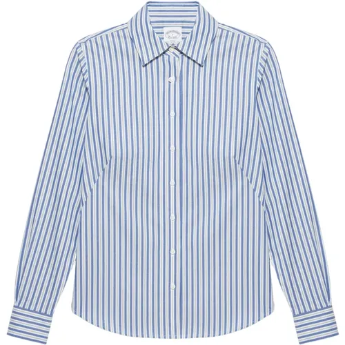 Blaues Tailliertes Stretch-Supima-Baumwollhemd ohne Bügeln mit Mehrfarbigen Streifen - Brooks Brothers - Modalova