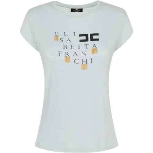 Logo Fringe T-Shirt , Damen, Größe: L - Elisabetta Franchi - Modalova