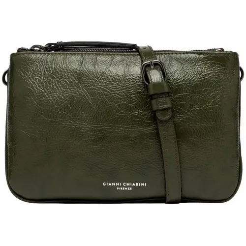 Grüne Leder Crossbody Tasche mit Doppeltem Fach und Reißverschluss , Damen, Größe: ONE Size - Gianni Chiarini - Modalova