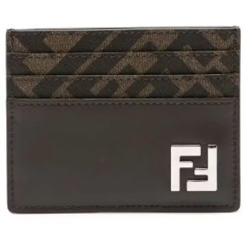 Braune Kalbsleder Kartenhalter mit FF Motiv - Fendi - Modalova