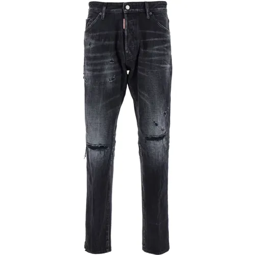 Schwarze Ripped Jeans Regular Fit , Herren, Größe: S - Dsquared2 - Modalova