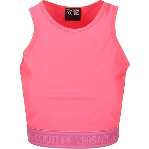 Rosa elastisches Logo-Jogging-Top , Damen, Größe: XS - Versace Jeans Couture - Modalova