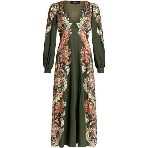 Green Paisley Floral Print Dress , female, Sizes: S - ETRO - Modalova