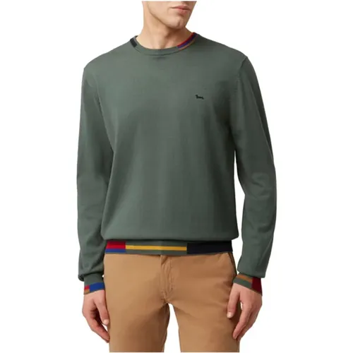 Cotton and Wool Crew-neck Sweater with Multicolor Details , male, Sizes: 4XL, 2XL, XL - Harmont & Blaine - Modalova