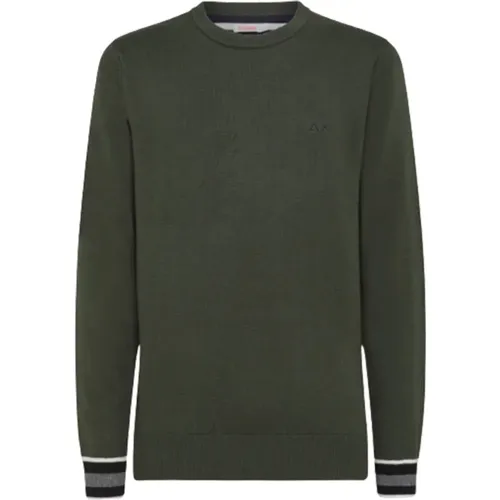Dunkelgrüner Pullover mit runden Bündchen und Streifen - Sun68 - Modalova