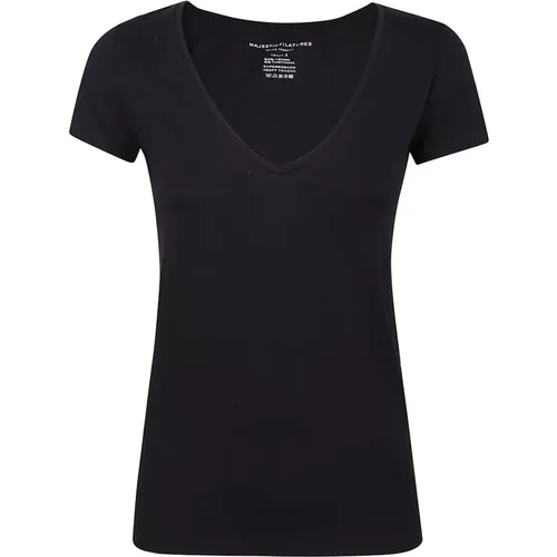 Marine T-Shirt mit kurzen Ärmeln , Damen, Größe: M - majestic filatures - Modalova
