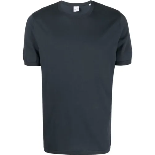 Navy Baumwoll T-shirt mit Rippbündchen - Aspesi - Modalova
