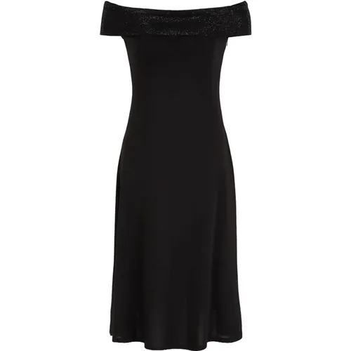 Schwarzes Jersey Stretch Kleid mit Strass , Damen, Größe: L - Emporio Armani - Modalova