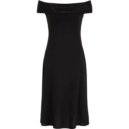 Schwarzes Jersey Stretch Kleid mit Strass , Damen, Größe: M - Emporio Armani - Modalova