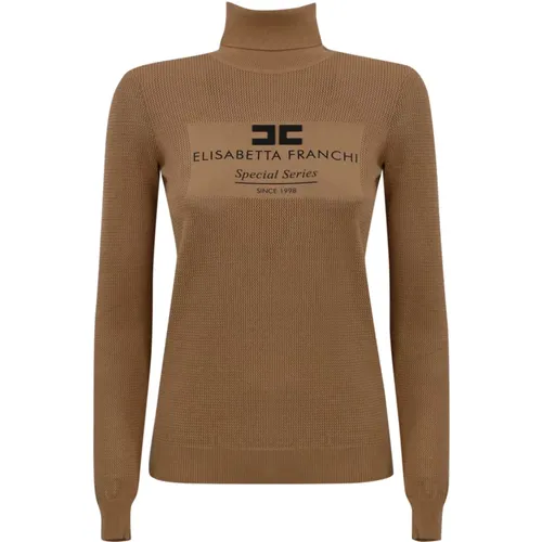 Brauner Pullover mit hohem Kragen - Elisabetta Franchi - Modalova