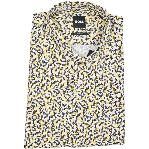 Yellow Casual Slim Fit Shirt , male, Sizes: L, M, 3XL, S, XL - Hugo Boss - Modalova
