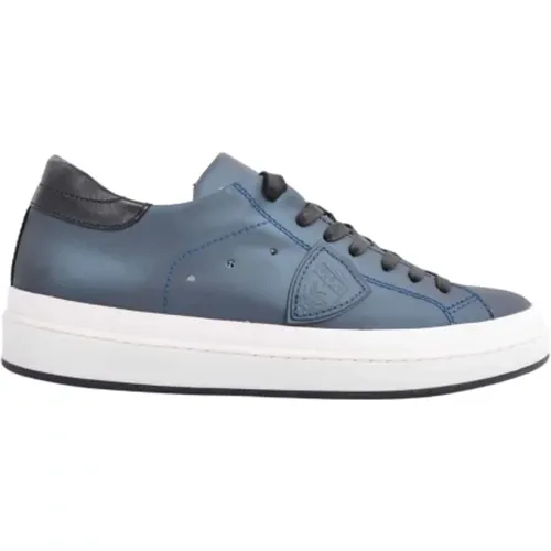 Ozeanblaue Ledersneakers mit Kühner Aussage , Herren, Größe: 40 EU - Philippe Model - Modalova