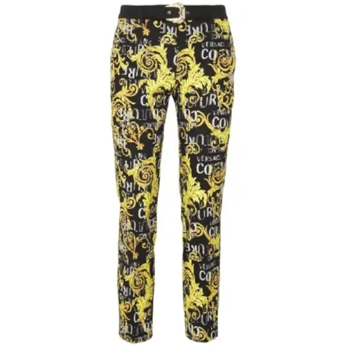 Baroque Print Slim-Fit Women`s Pants , female, Sizes: XS, S - Versace Jeans Couture - Modalova