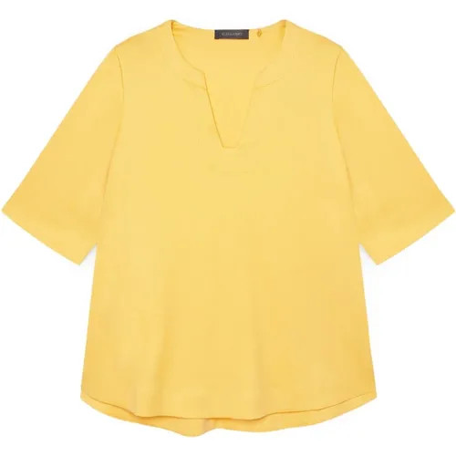 Y-Ausschnitt Ellenbogenärmel T-Shirt Safran , Damen, Größe: 2XL - Elena Mirò - Modalova
