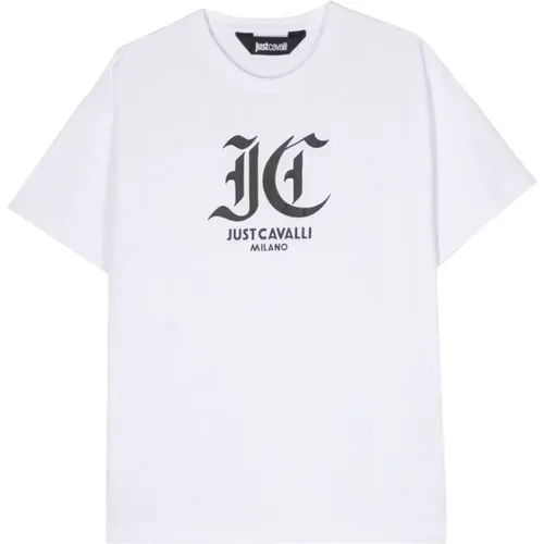 Weißes Logo T-Shirt , Herren, Größe: M - Just Cavalli - Modalova