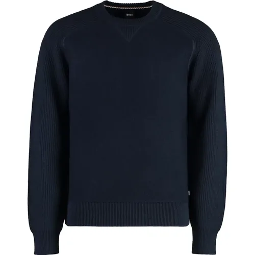 Ribbed crew-neck sweater in cotton blend , male, Sizes: M, L, XL - Hugo Boss - Modalova