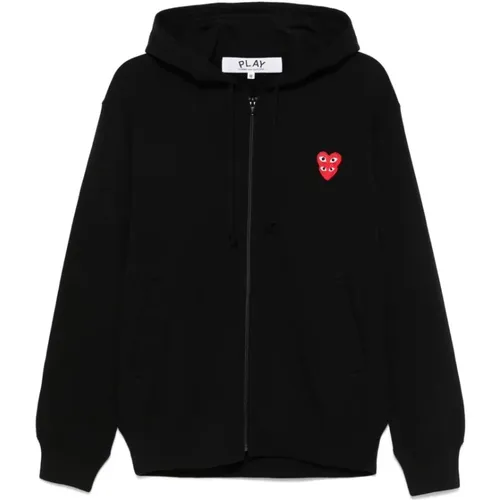 Schwarzer Hoodie mit Doppelherz-Patch , Herren, Größe: XL - Comme des Garçons Play - Modalova