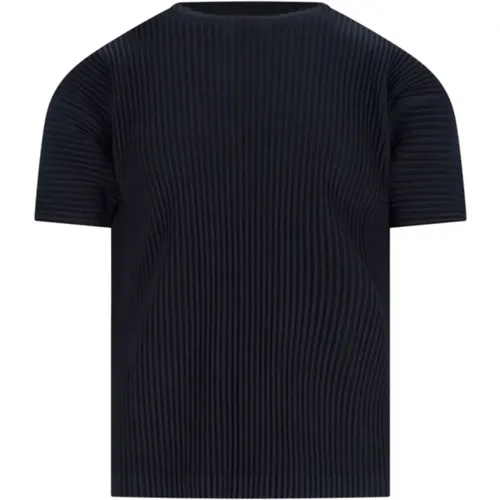 Dunkelblau Geripptes Crew Neck T-shirt , Herren, Größe: XL - Issey Miyake - Modalova