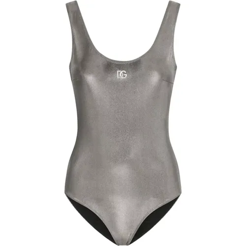 Silver Metallic One-Piece Swimsuit for Women , female, Sizes: XL - Dolce & Gabbana - Modalova