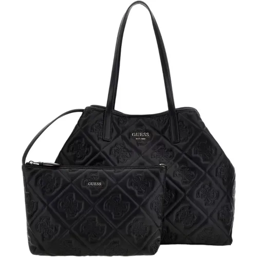 Schwarze Synthetische Einkaufstasche , Damen, Größe: ONE Size - Guess - Modalova
